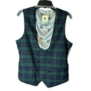 Men's Green and Blue Plaid Vest/Waistcoat